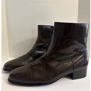BOTANY 500 Mens Dark Brown Leather Wingtip Zip Ankle Boots Size 13M